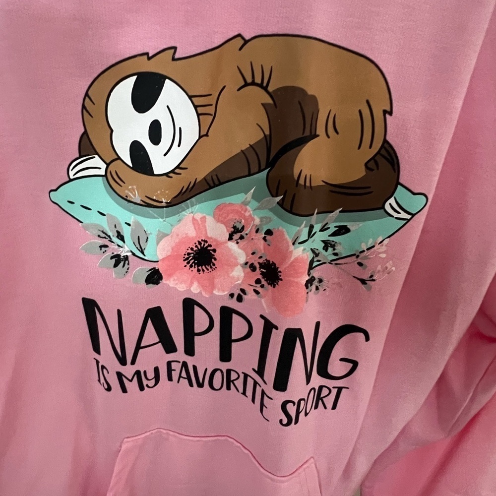 Pink Hoodie with Sloth and Floral Print - Picture 2 of 4